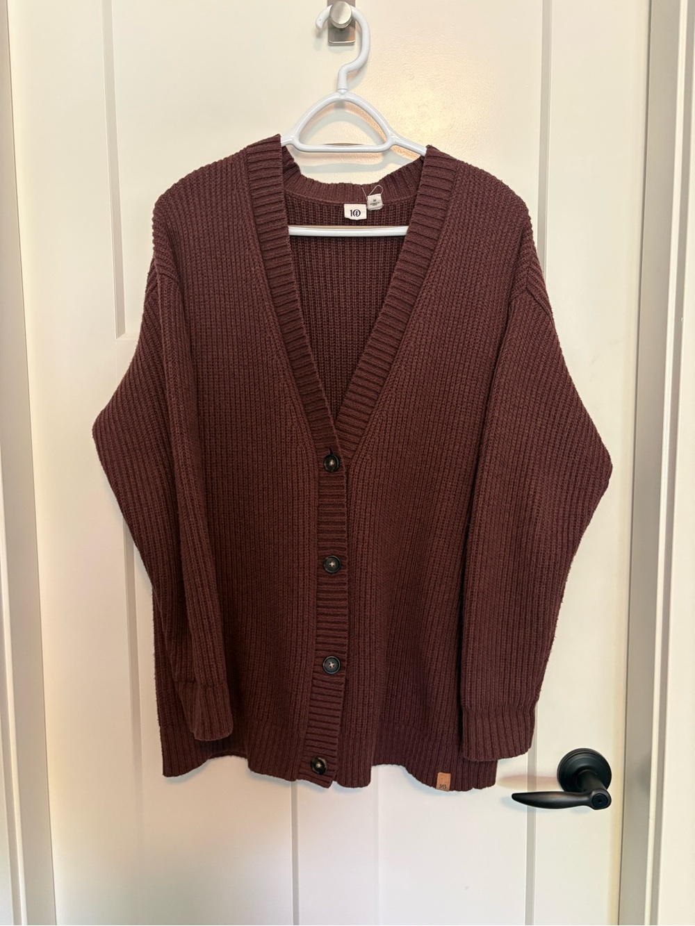 Ladies Knit Button-Front Cardigan Sweater - Burgundy